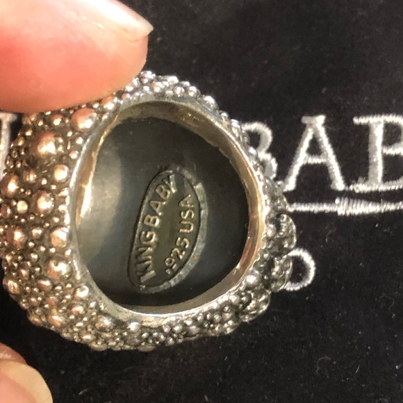 Rare size 12 Kingbaby studio torquise skull and stingray silver ring - Picture 4 of 7